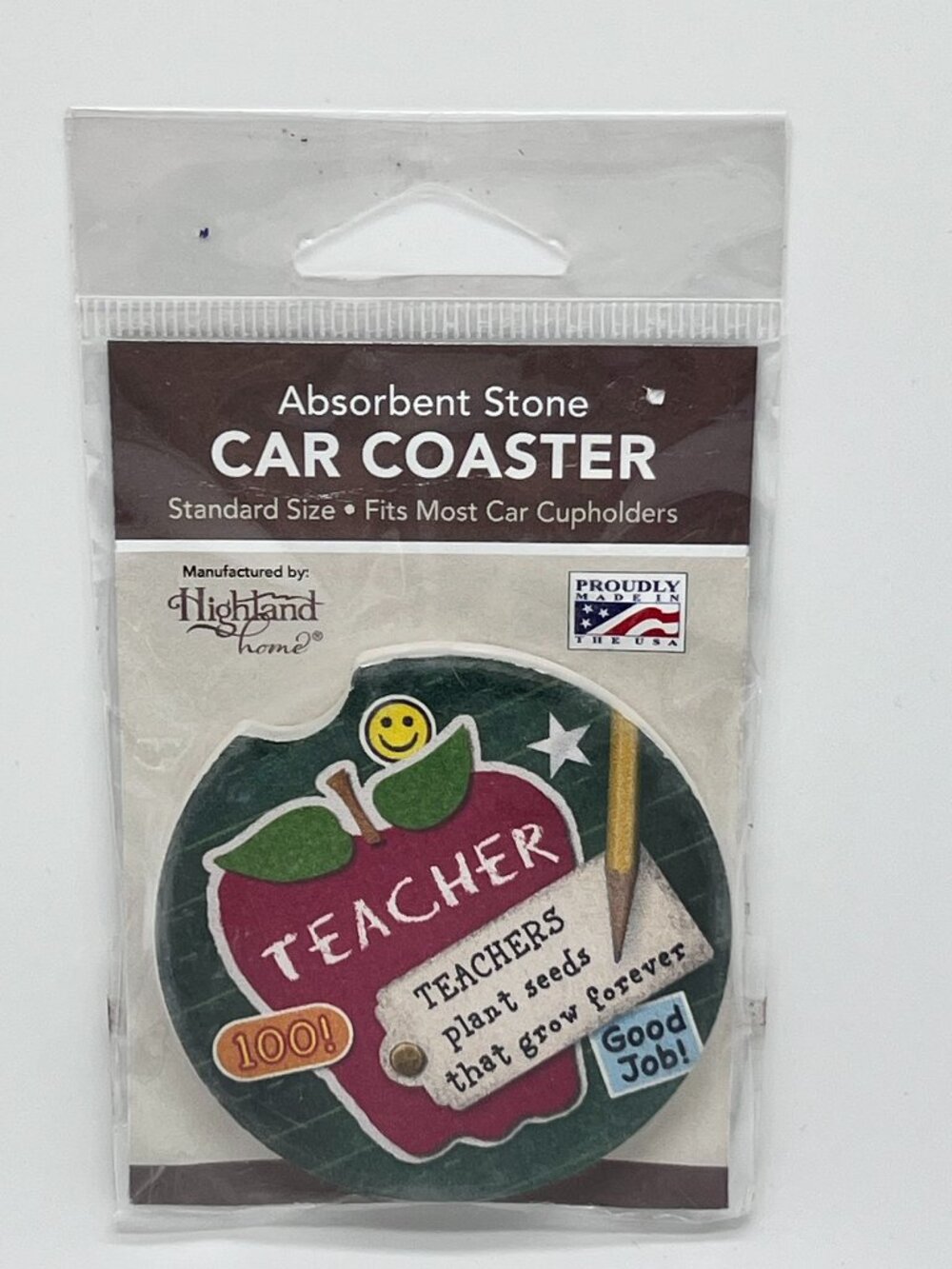 Teacher Car Coaster Ceramic Teachers Plant Seeds That Grow Forever Apple NEW